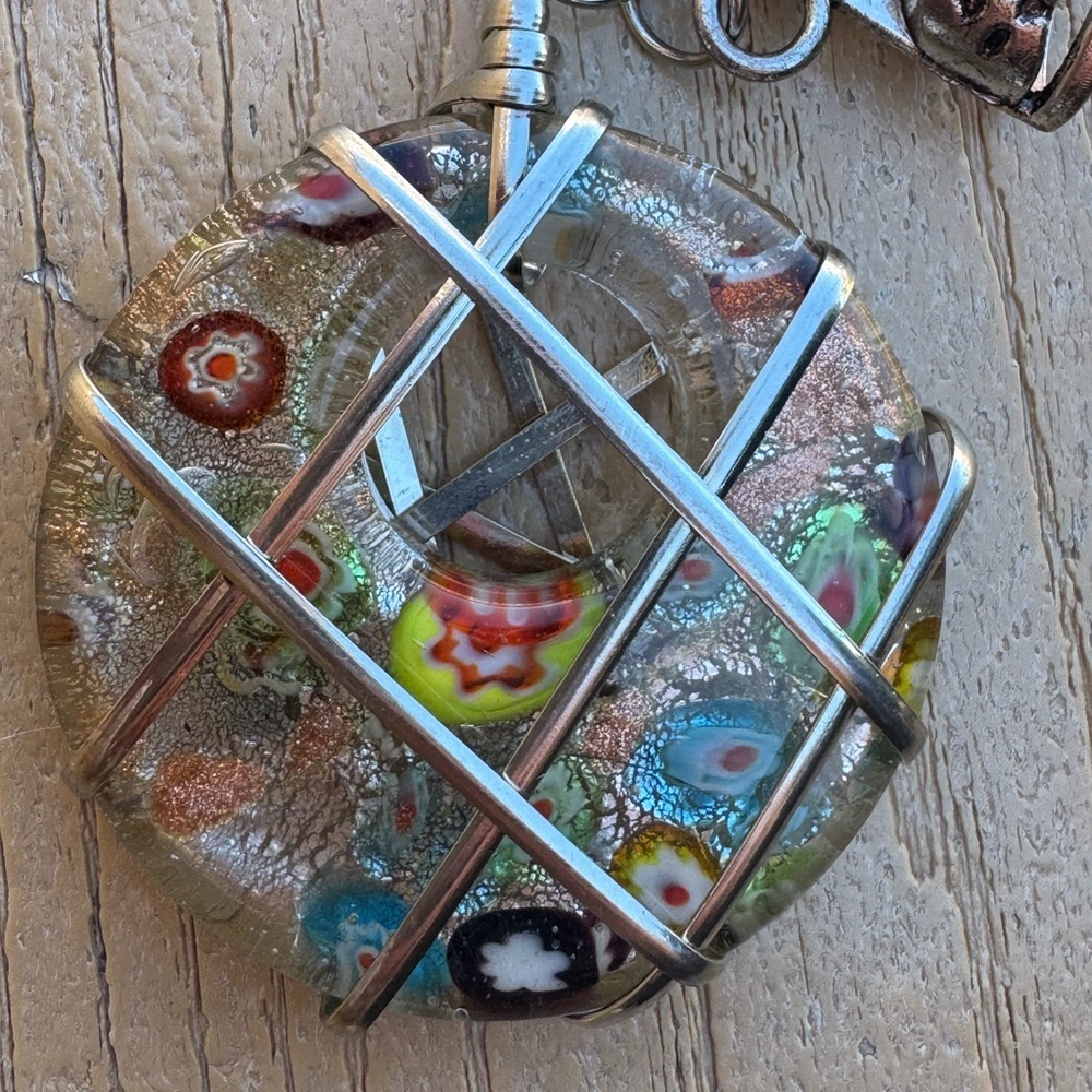 Artisan Millefiori Murano Style Glass Pendant Dragonfly Bail Modernist